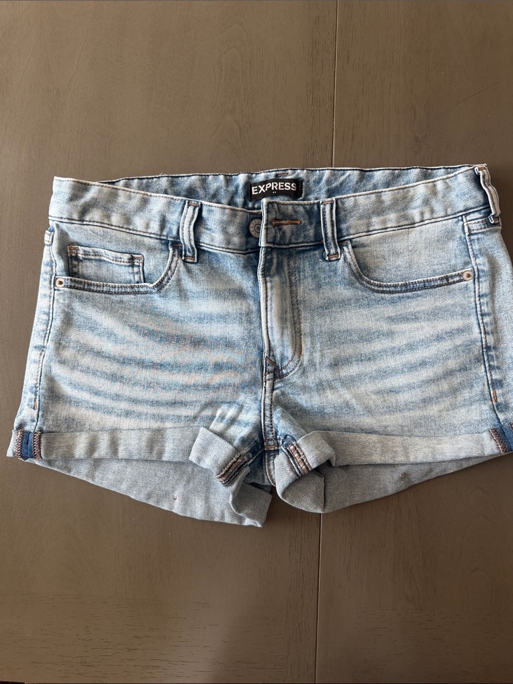 Express Light Blue Denim Roll-Cuff Jean Shorts